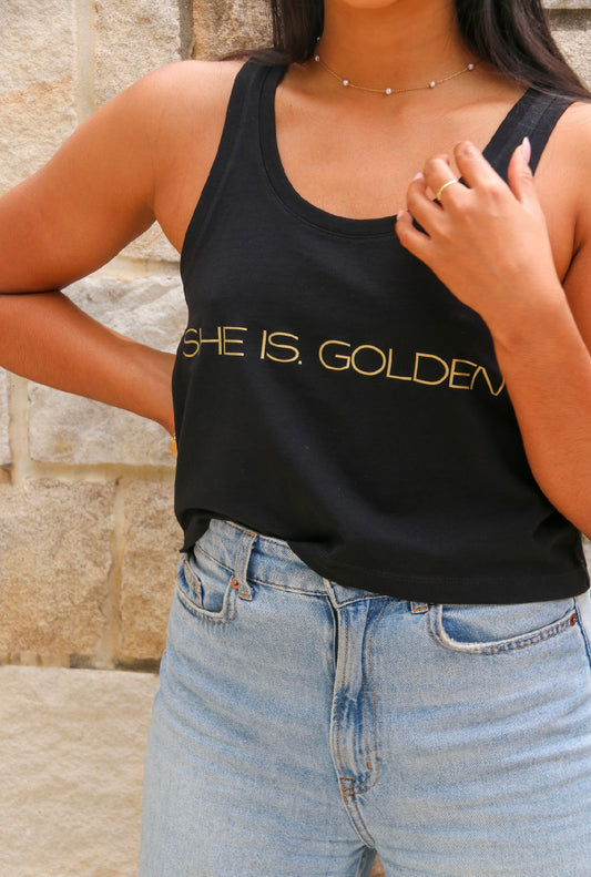SHE IS. GOLDEN Crop Singlet